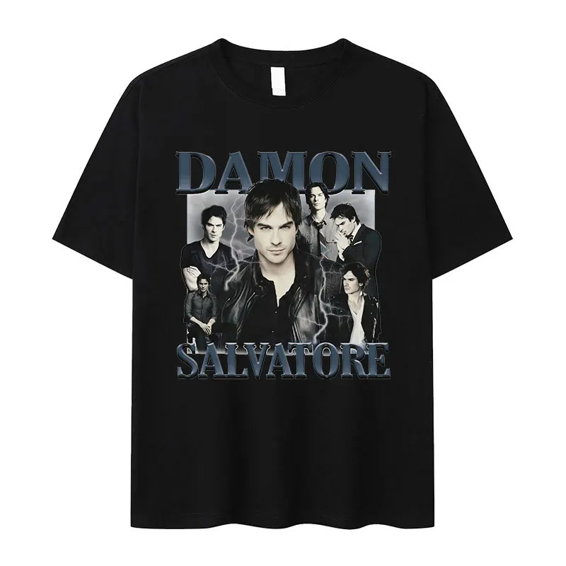 Damon Salvatore Ian Somerhalder TV 시리즈 그래픽 티셔츠 남성용, 레트로 고딕 패션, 오버사이즈 면 티셔츠, 유니섹스 스트리트웨어