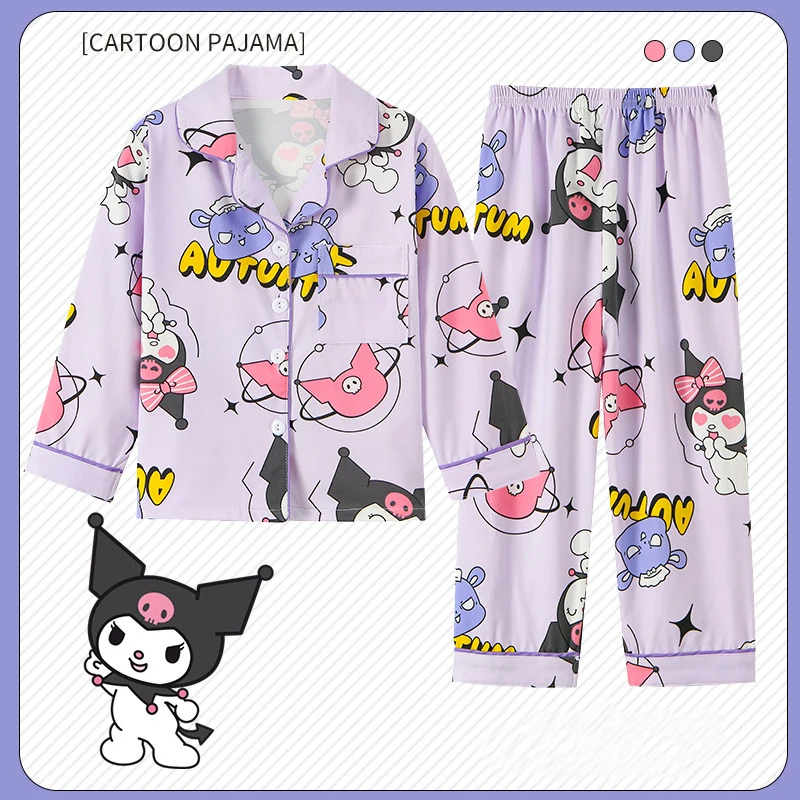 2 Stuks Cinnamoroll Pyjama 'S Voor Kinderen, Top En Broek Met Lange Mouwen, Loungewear Met Kuromi Sanrio-Print, Comfortabele Casual Set, Meisjeskleding