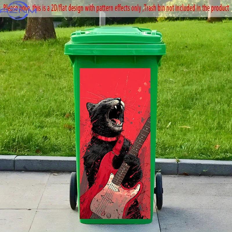 2D Flat Printing 1pc 2D Pattern Printed Kitchen Trash Can Sticker xcm Electronic Music Crazy Meow Roar Themed Kitchen Home Dec
