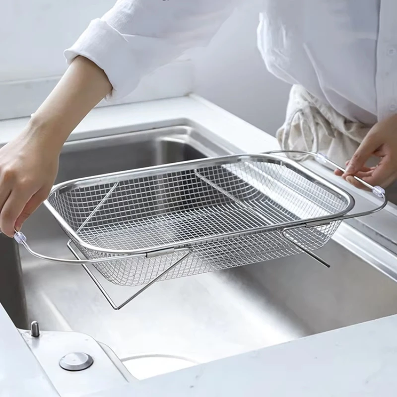 AT51-สแตนเลสขยายอ่างล้างจานตะกร้ากรอง,Drainerสําหรับผัก,จานพาสตา-ปรับKitchen Colander
