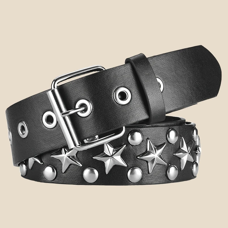 

Popular women's belt fashion Europe and America Pentagram rivet eyelet belt pin buckle men and women versatile punk belt