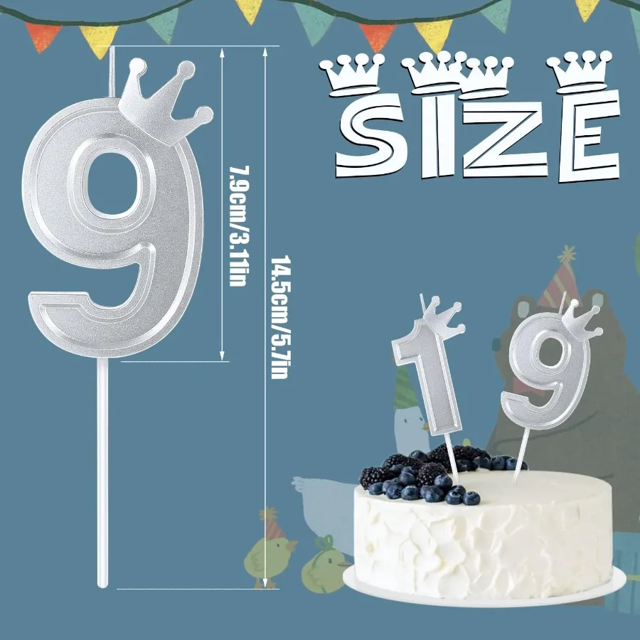 3ih تاج رقم شمعة ثلاثية الأبعاد رقم عيد ميلاد شمعة كعكة توبر مع تاج كعكة الأرقام الشموع عدد الشموع لعيد ميلاد الذكرى