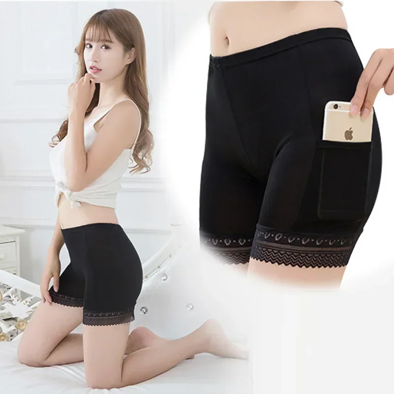 Seamless Underwear with Pocket Shorts Plus Big Size Women's Safety Pants Ladies Shorts with Lace Safety Pants for Women