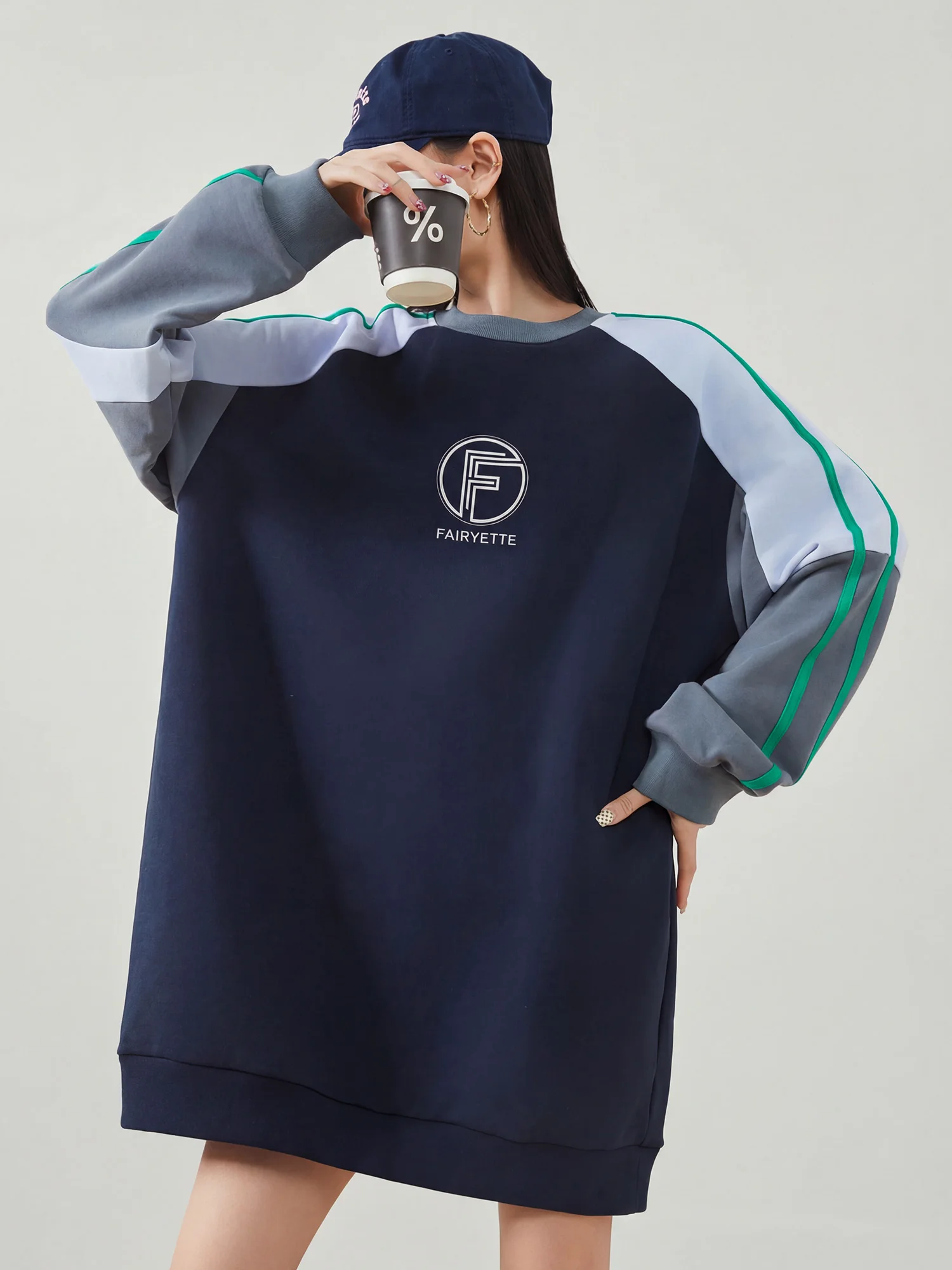 

American Retro Color Blo Print Long Sve Sweatirt Dr Women's Loose Slimming Mid-Length Casual Dr Korean Sle