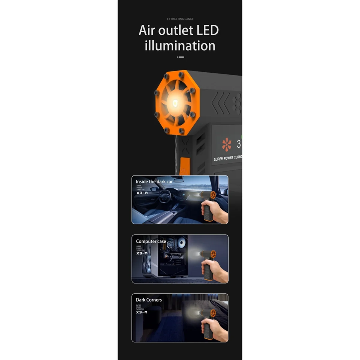 Mini-Turbo-Jet-Ventilator, elektrischer Luftstaubsauger, Luftgebläse, 3-Gang, einstellbare Windgeschwindigkeit, Turbogebläse mit Vakuumdüse, A