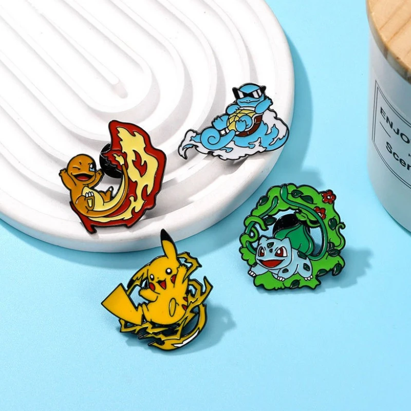 포켓몬 피카추 금속 배지 애니메이션 Squirtle Charmander Bulbasaur 남자 새로운 브로치 배지 핀 쥬얼리 어린이 배낭 장식 선물