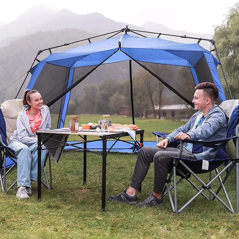 Oversized Fully Padded Folding Comfort Foldable Portable Camping Chairs With Cooler Bag And Lumbar Back Support