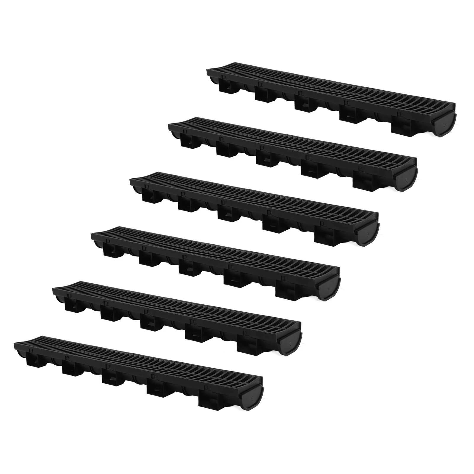 6 Set Trench Drain System Interlocking Leakage Proof Channel Drain with Grates for Gardens Farms Terrace Trench Drain System