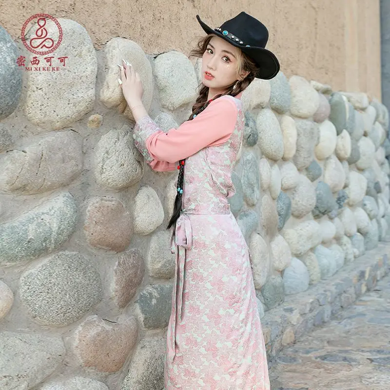 Tibétain Internet célébrité été couleur contraste faux deux pièces tempérament pot village jupe bola vêtements tibétains