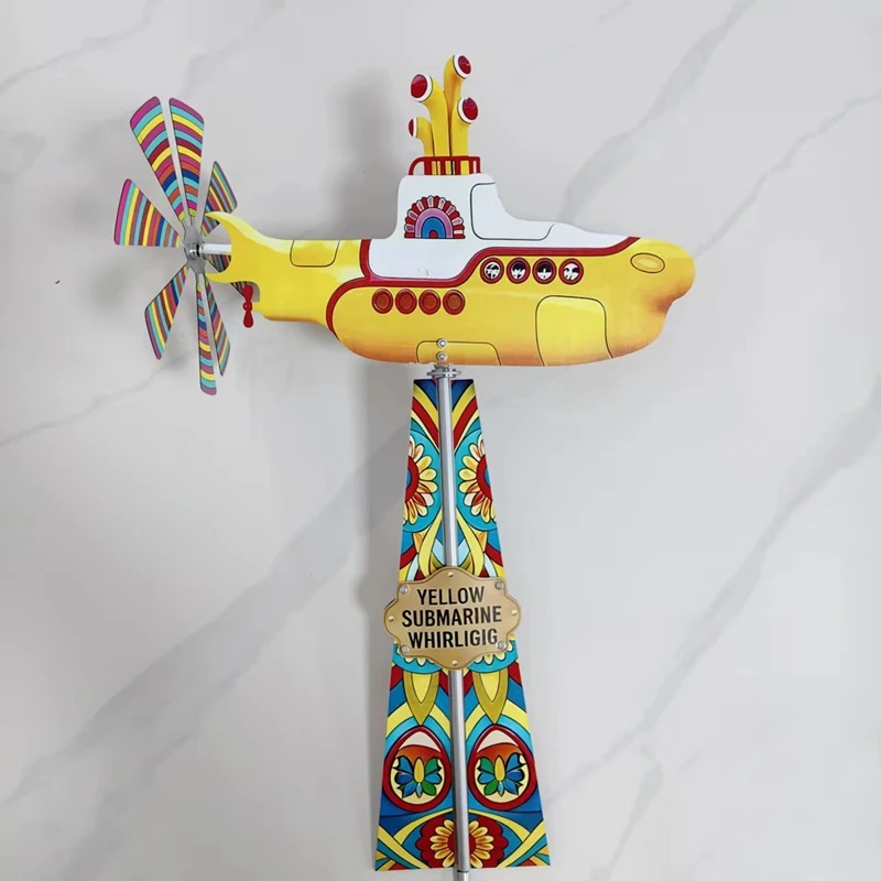 Yellow Submarine Whirligig Wind Spinner, 85cm Outdoor Garden Yard Decoration Inspired Windmill For Patio Lawn Flowe