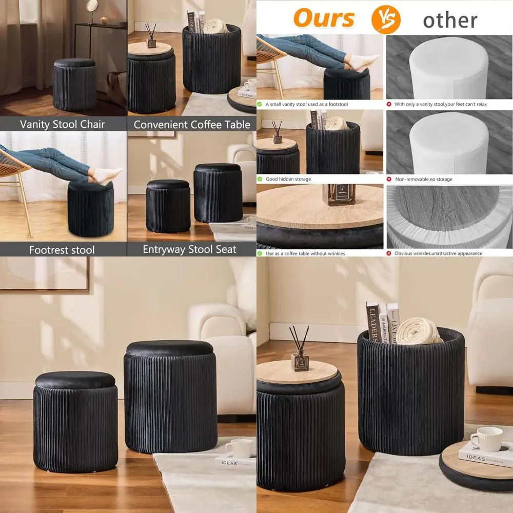 

Storage Ottoman Set of 2 with Upholstered Velvet, Vanity Stool, Multifunctional Coffee Table, Padded Seat, and Foot Rest for Liv