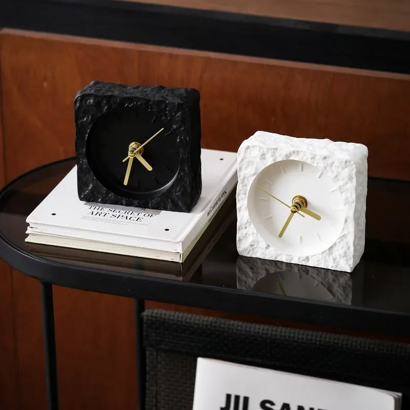 Nordic Desktop Decorative Clock Creative Sandstone Quartz Watch Rock Texture Desktop Ornaments Home Silent Sweep Clock