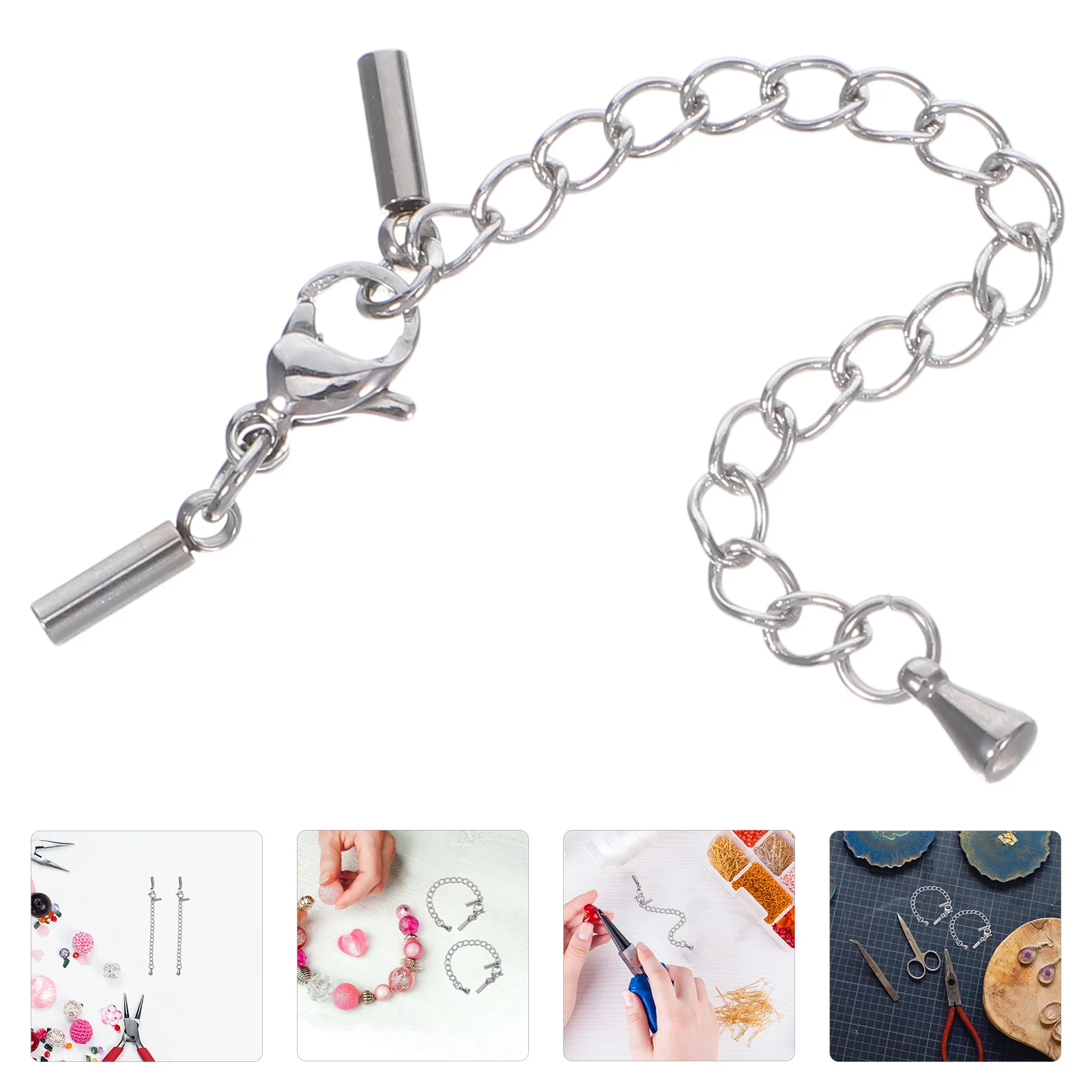 

10 Pcs Necklace Extender Chain Decorative Cord Caps with Lobster Clasp Metal Adjustable
