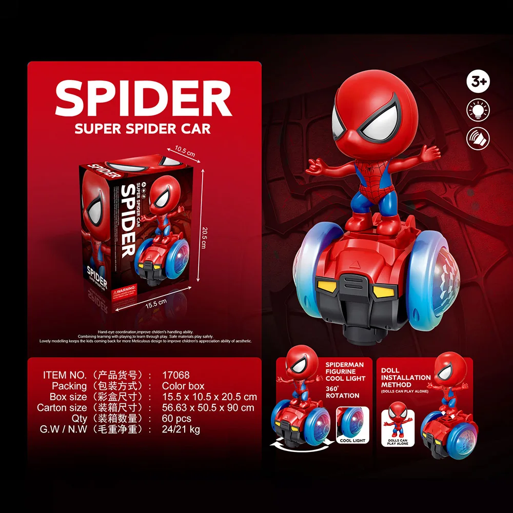 Spiderman Anime Figure Toys Cars Marvel Action Dolls Balance Cars Music Electric Kart Model Children's Toys Gifts for Boys Girls