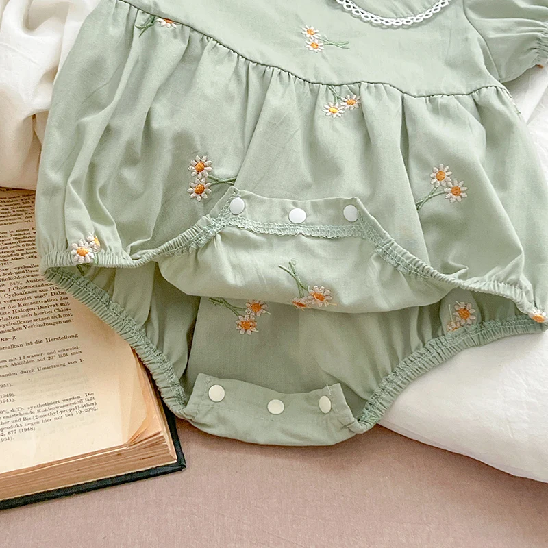 2024 New Summer 0-24M Baby Girl Clothing Newborn Baby Girl Romper Short Sleeved Cotton Embroidery Korean Style Climbing Suit