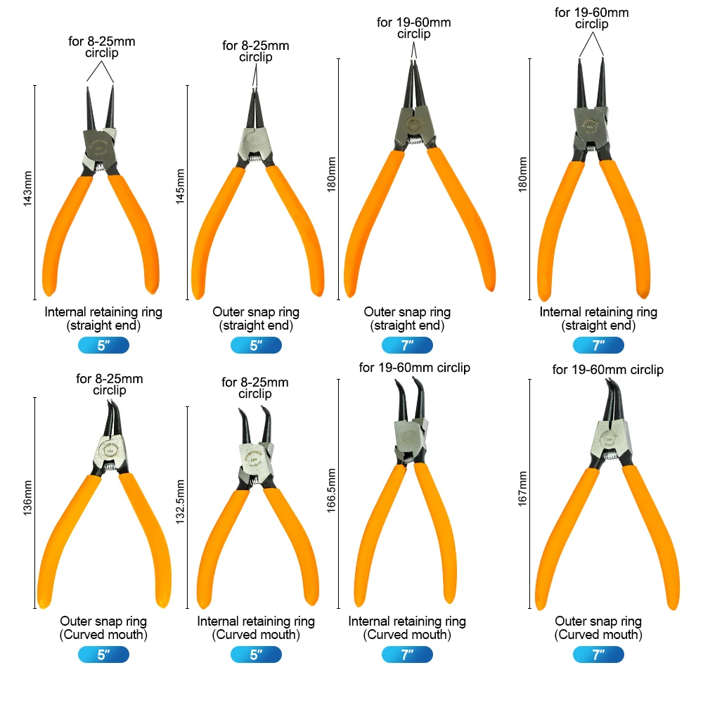 NINDEJIN Internal External Circlip Pliers 5 inch 7 inch Cr-V Retaining Ring Snap Ring C-Clip Pliers Clamp