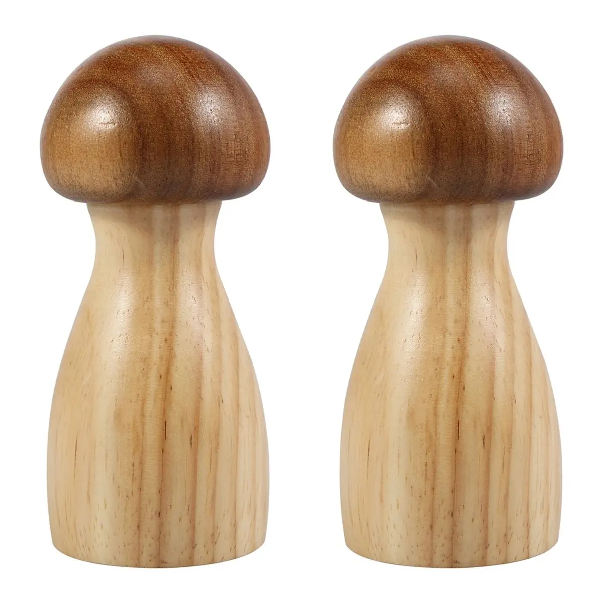 2 Pcs Wood Salt and Pepper Grinder Set Mushroom Shape Manual Salt and Pepper Grinder Coarseness Adjustable Salt Grinder