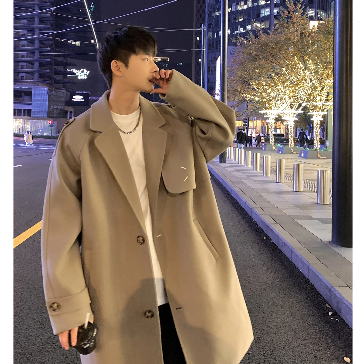 

Мужское шерстяное пальто средней длины, осенне-зимнее, в британском стиле, модное, теплое, повседневное, с длинными рукавами и карманами, не требует глажки.