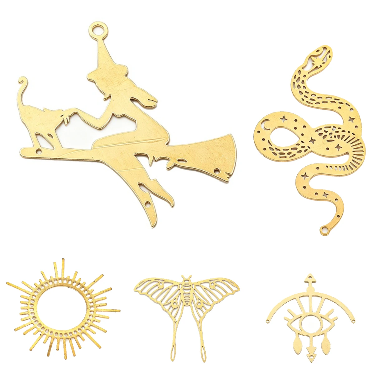 Raw Brass Charms Connector Hanging Tarot Wicca Pendant for DIY Suncatcher Making Supplies Amulet Jewelry Findings Accessories