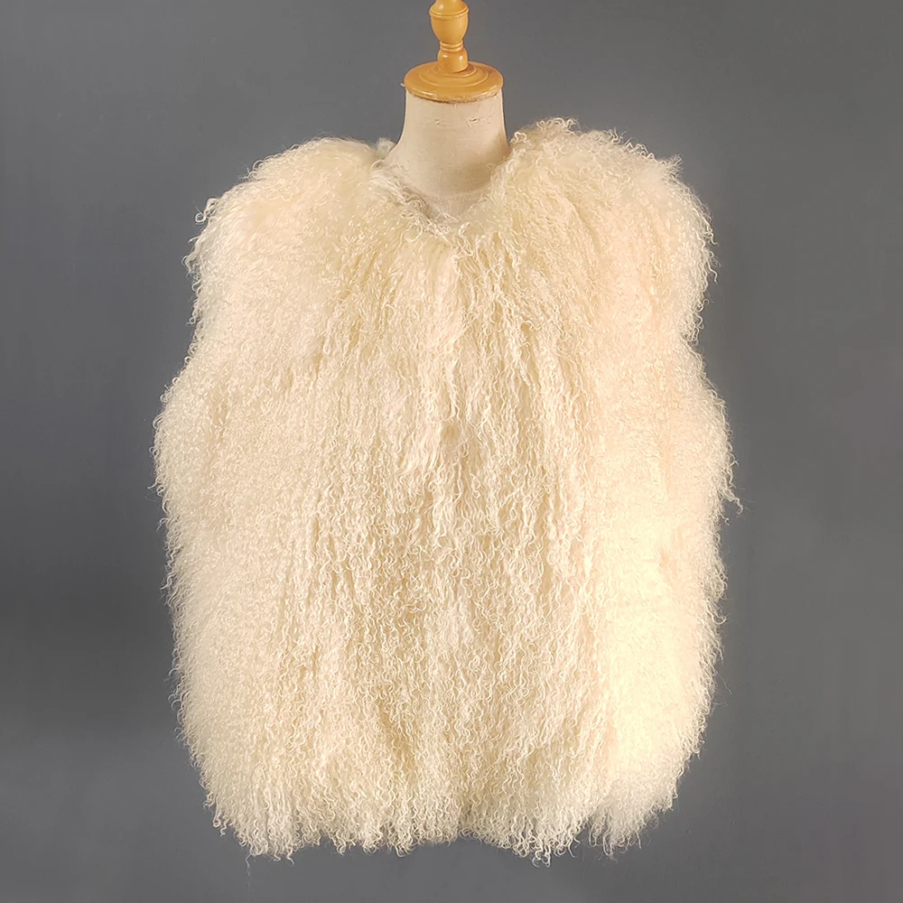 Furyoume سترة بلا أكمام منغوليا الحقيقية الأغنام الفراء سترة المرأة حقيقية الفراء جيليه صدرية