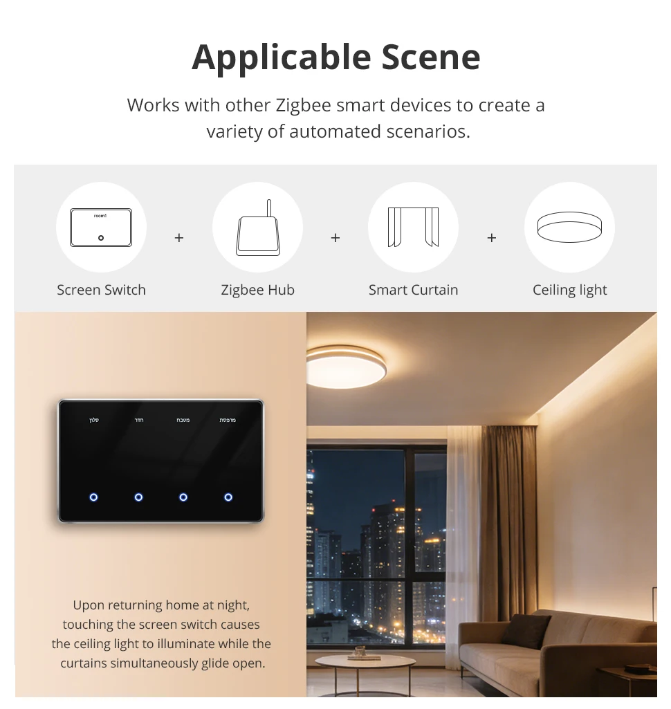Zemismart US Schwarzer Zigbee DIY Namensschalter Horizontales Touch-Panel Smart Display Bildschirm Lichtschalter Kompatibel mit Tuya Smart Life App – Detail 11