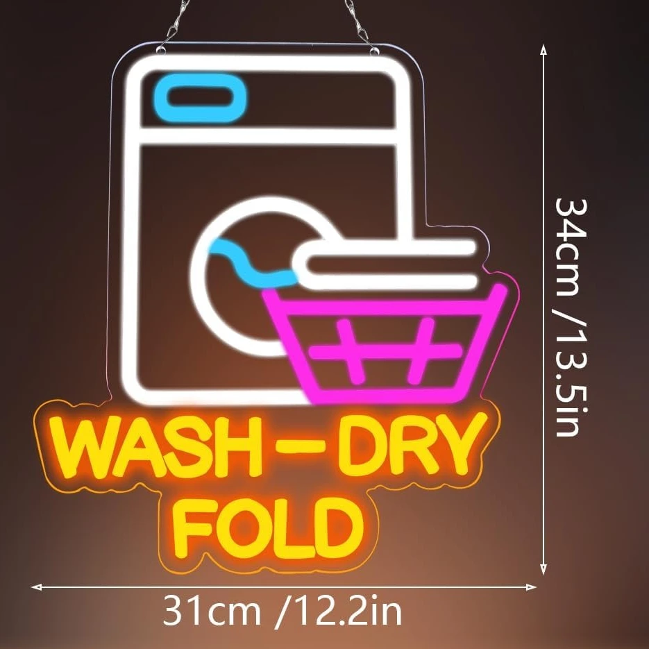 ป้ายไฟนีออน LED รูปแบบซักผ้า อบผ้า พับผ้า สำหรับตกแต่งผนังห้องนอน ห้องซักอบผ้า บ้าน ร้านซักรีด โรงแรม ของตกแต่งแขวนผนัง ของขวัญ ใช้พลังงานจาก USB