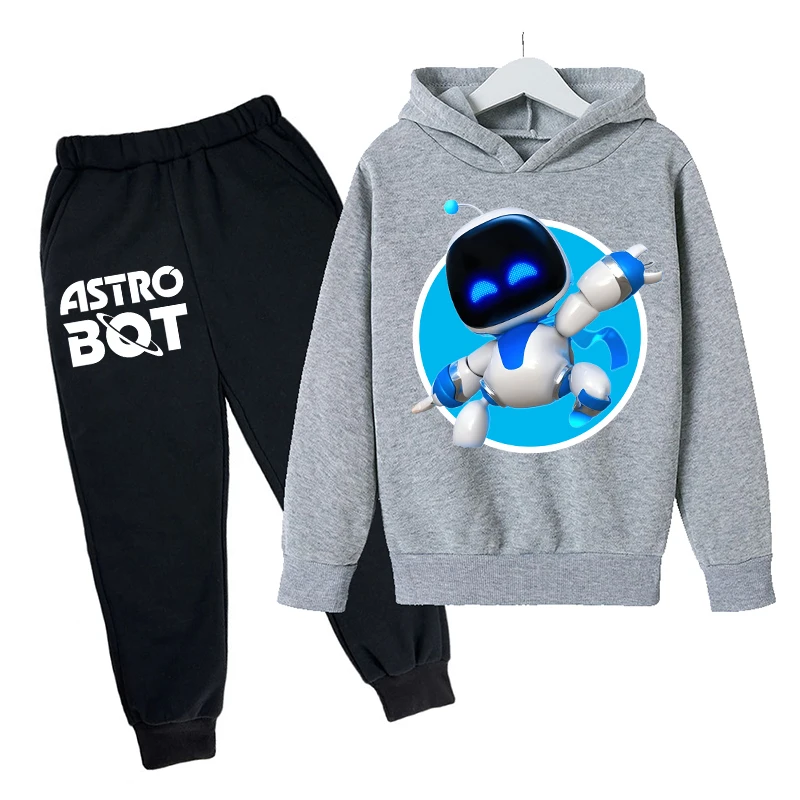 2pcs Astro Bot Hoodie Pants Suit for Children Anime Cartoon Autumn Winter Sweatshirt Trousers Set Boys Girls Hip Hop Clothing