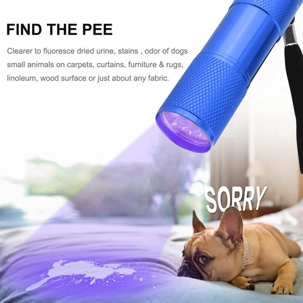 

9LED Texture Pet Urine Detector Lamp Aluminum Alloy Mini 2W Banknote Detection Lamp AAA Battery Powered 395nm Backlight Home Use