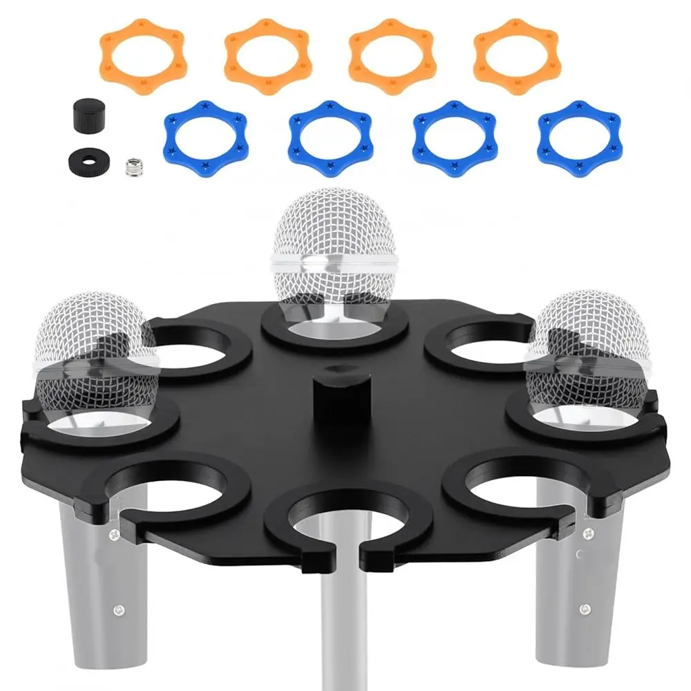 

Free Shipping 8-Slot Multi Microphone Holder Up to 8 Mics Metal Tray Attachment for 5/8\-27 or 3/8\-16 Thread Mic Stand, Mic tra