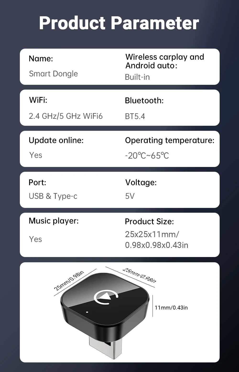 XUDA 2026 NEU Kabelgebunden zu Kabellos CarPlay&Android Auto 2-in-1 Mini-Adapter 5GHz WiFi5 für 99% Original Kabelgebundene CarPlay/Auto-Fahrzeuge – Detail 14