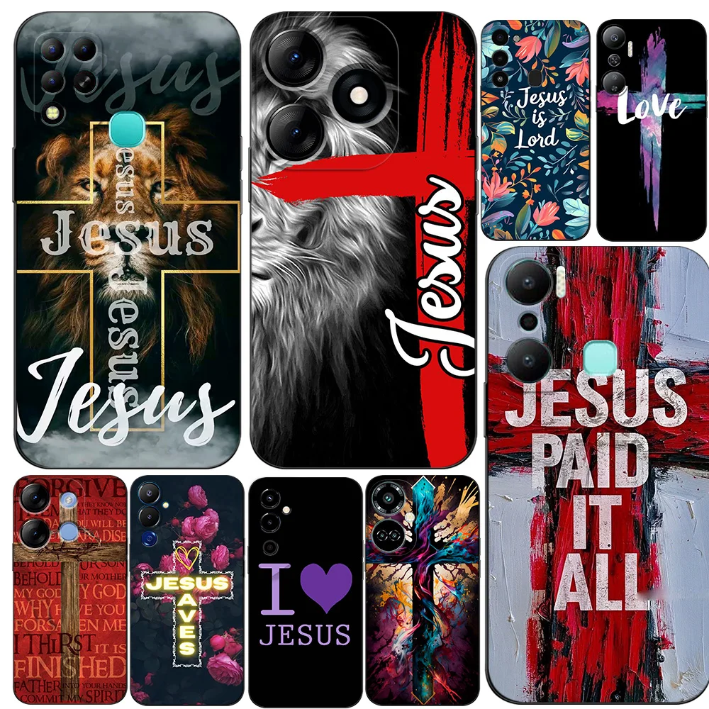 BLACK TPU CASE FOR ITEL A60 P40 VISION 5 A18 S18 INFINIX SMART 7  PLUS 7HD HOT 30 30I PLAY NOTE ZERO ULTRA 5G Jesus Cross Art