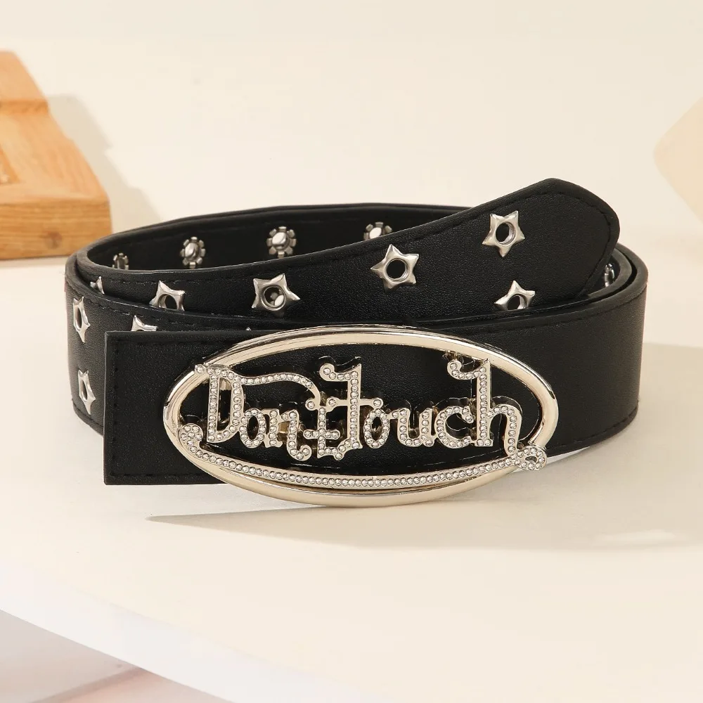 

Fashion Pu Leather Punk Style Belt Letter Vintage Rhinestone Star Belt Metal Buckle Streetwear Women's Waist Belt Party
