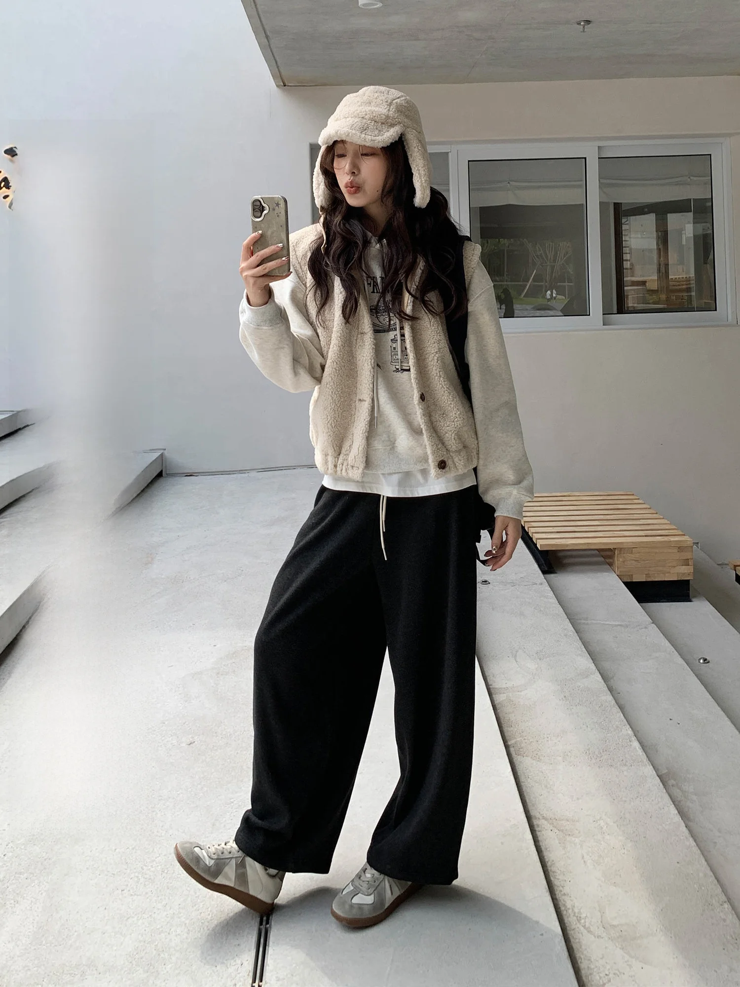 

Bla High-Waist Straight-Leg Wide-Leg Casual Pants Women's Winter Sport Sweatpants Long Trousers Comfortable Slimming Effect