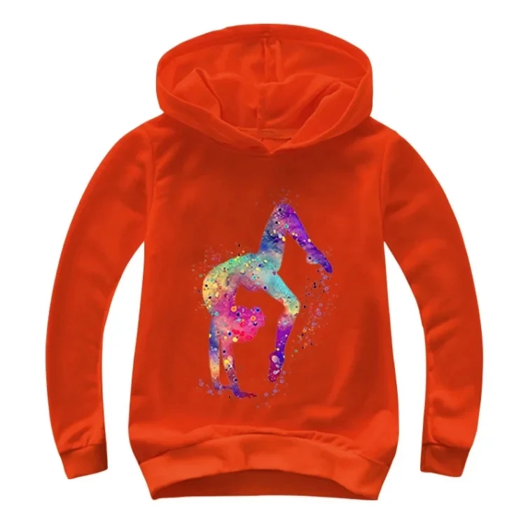 Watercolor Gymnastics Cute Cartoon Hoodies Kids Boys Sweatshirts Pullover Outerwear Hoodie Girls GYM Streetwear Hoody Boys Cloth