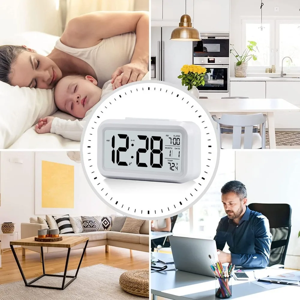 Digital LED Alarm Clock Electronic Digital Alarm Backlight Snooze Calendar Clock Screen Desktop Table Clocks for Home Office
