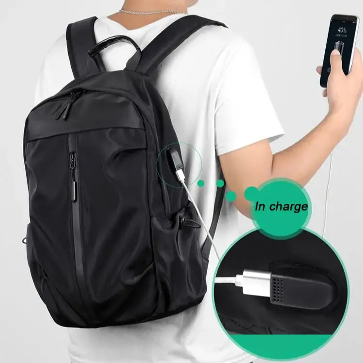 Mochila impermeable antidesgaste para estudiantes con puerto de carga USB para hombres - Mochila de viaje escolar