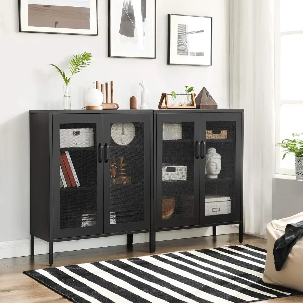 Metal Storage Cabinet with Mesh Doors, Steel Display Cabinets with Adjustable Shelves for Bathroom Home Office