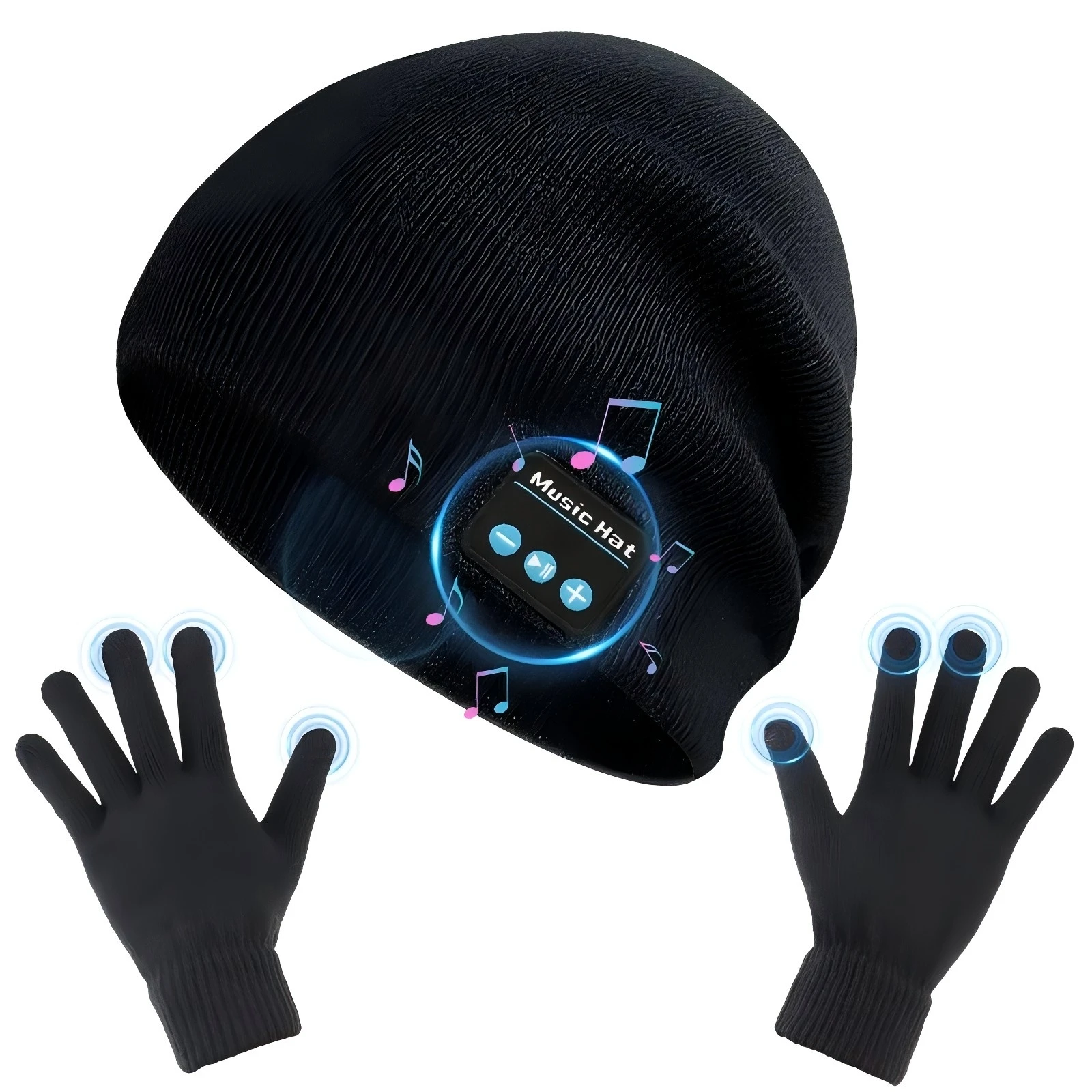 

Bluetooth Music Hat and Phone Touch Gloves 2 in 1, Wireless Smart Cap, Capative Screen Operating Gloves, Camping Running Hat