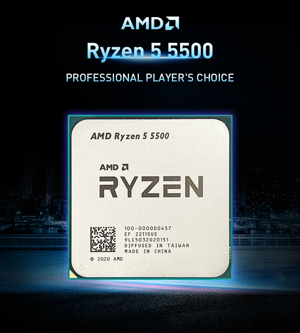 AMD Ryzen 5 5500 NEW R5 5500 6-Core 12-Thread 3.6 GHz CPU Processor 7NM L3=16M 100-000000457 DDR4 Socket AM4 but No Fan