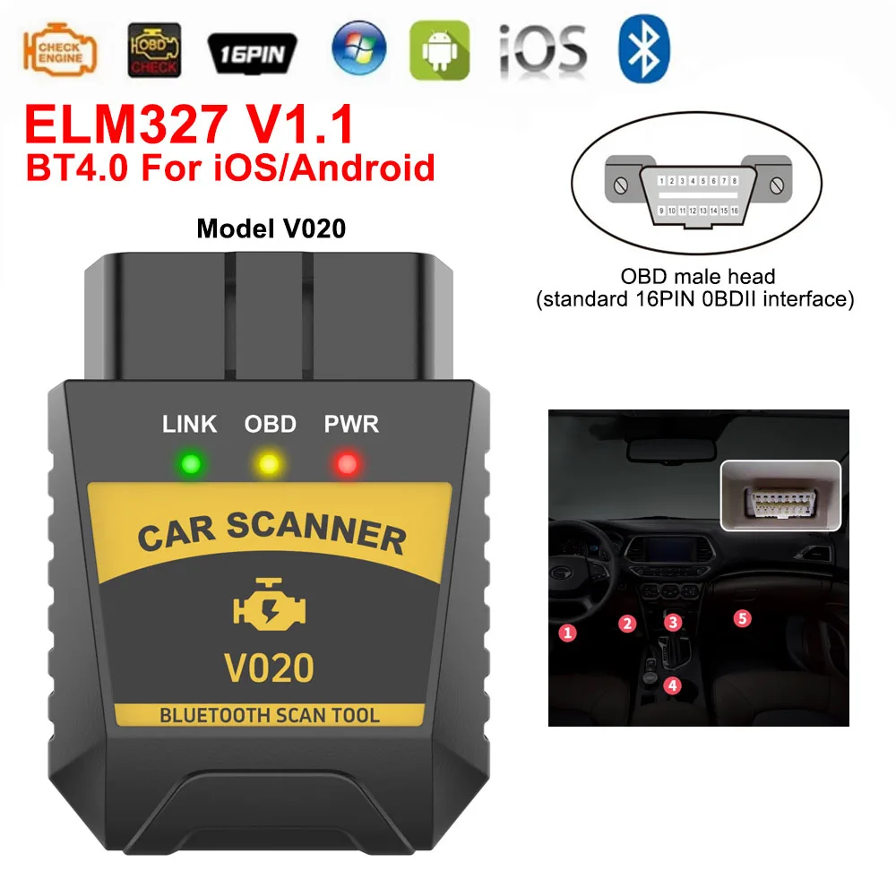 Read&clear the fault codes Bluetooth 4.0/2.0 V1.1 Code Reader OBD2 Car fault Diagnostic Tool OBD II Scanner For IOS Android PC