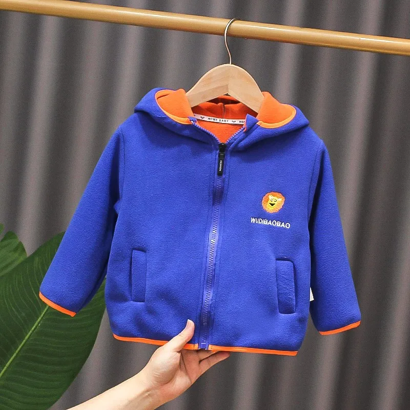 2024 Autumn winter new children\'s wool jacket spring jacket boys and girls hooded long sleeved cardigan zipper jacket1-8Y