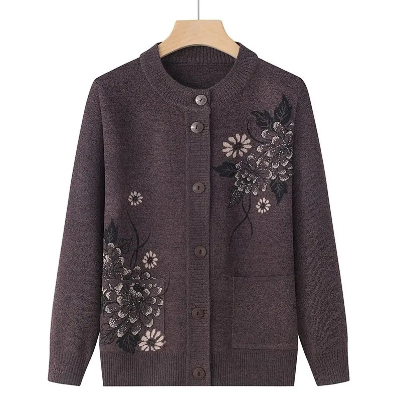 Solid Sweaters Autumn Winter Thin Vintage Knitting Cardigan Ladies Fashion Printing Tops Buttons Coat Casual Women\'s Clothing