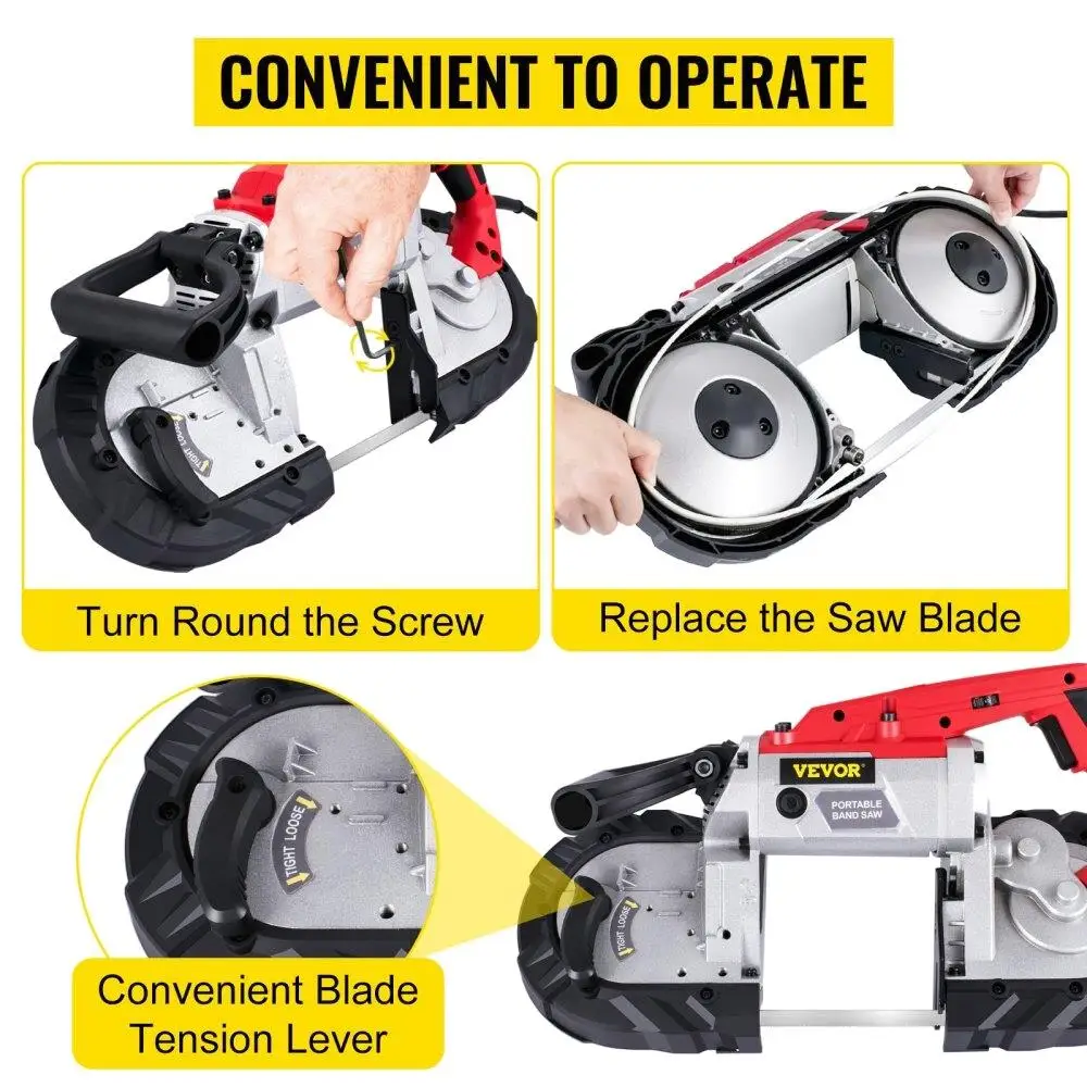 110V Cordless Band Saw - 10Amp, 5-Inch Cutting Capacity, Handheld, Variable with Removable Alloy Base for metal /Wood