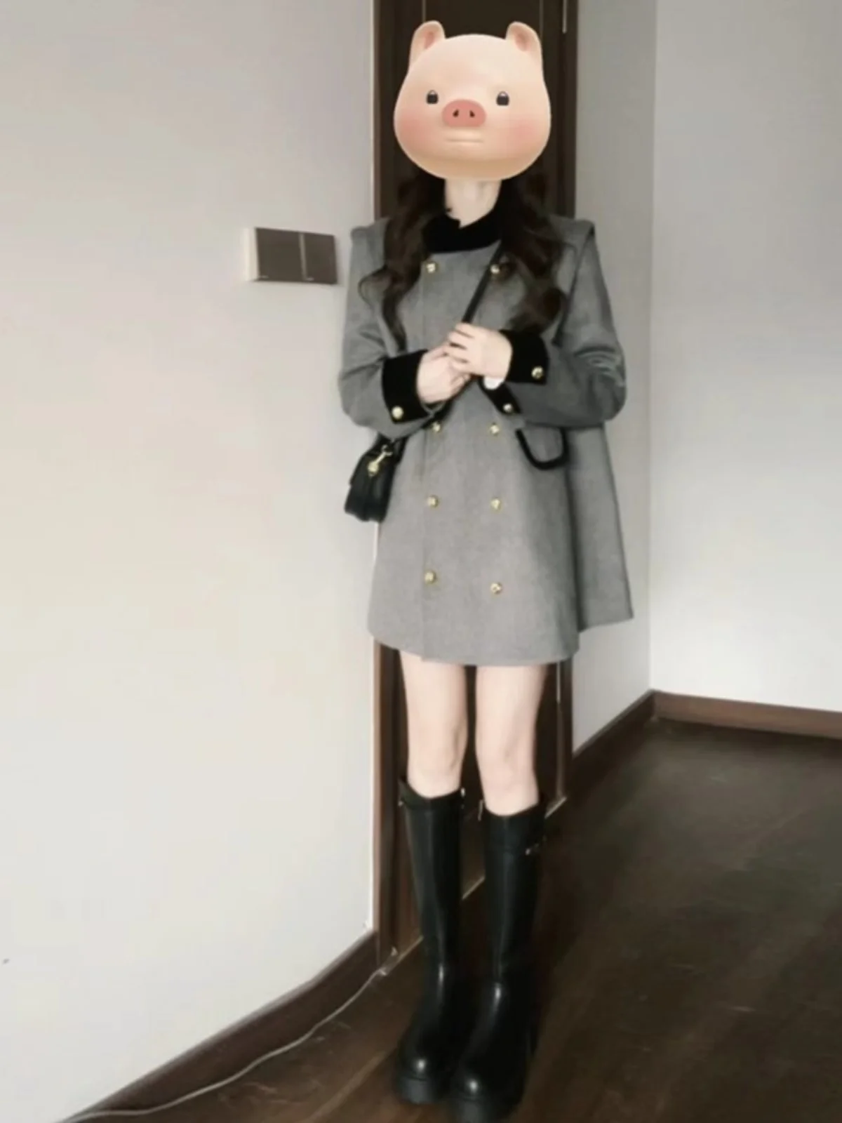 

Hebe Sle Premium Woolen Cloak Coat Women's Autumn Winter Loose Slimming Small Stature Outerwear Long Sve round Ne