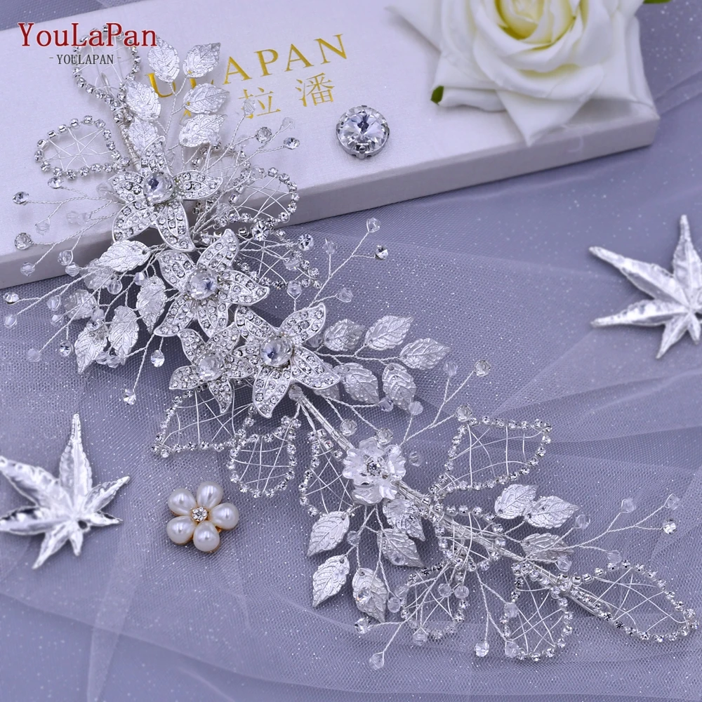 YouLaPan Silver Color Alloy Flower Bride Bling Alloy Leaf Wedding Dress Sash  Accessories Handmade Bridesmaid Crystal Belt SH282