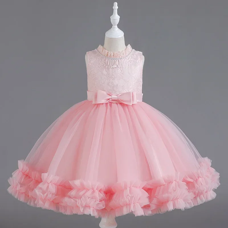 Girl's Palace Wind Flower Petal Collar Mesh Fluffy Skirt Sleeveless Short Princess Skirt Hosted Piano Performance Sweet