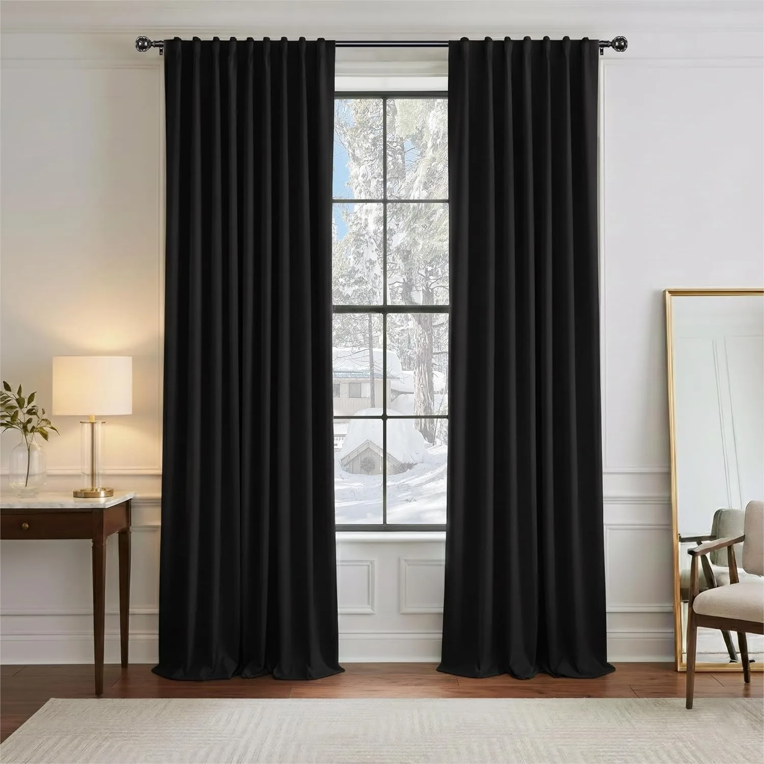 Blackout Curtains 96 Inch Long, Room Darkening Thermal Insulated Drapes for Bedroom, 52 Wide, 2 Panels, Black