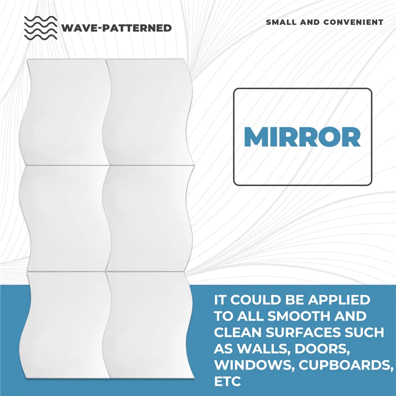 6Pcs Mirror Wall Wall Style Square Sticker With Pattern Of Silver Waves Nursery Decoration