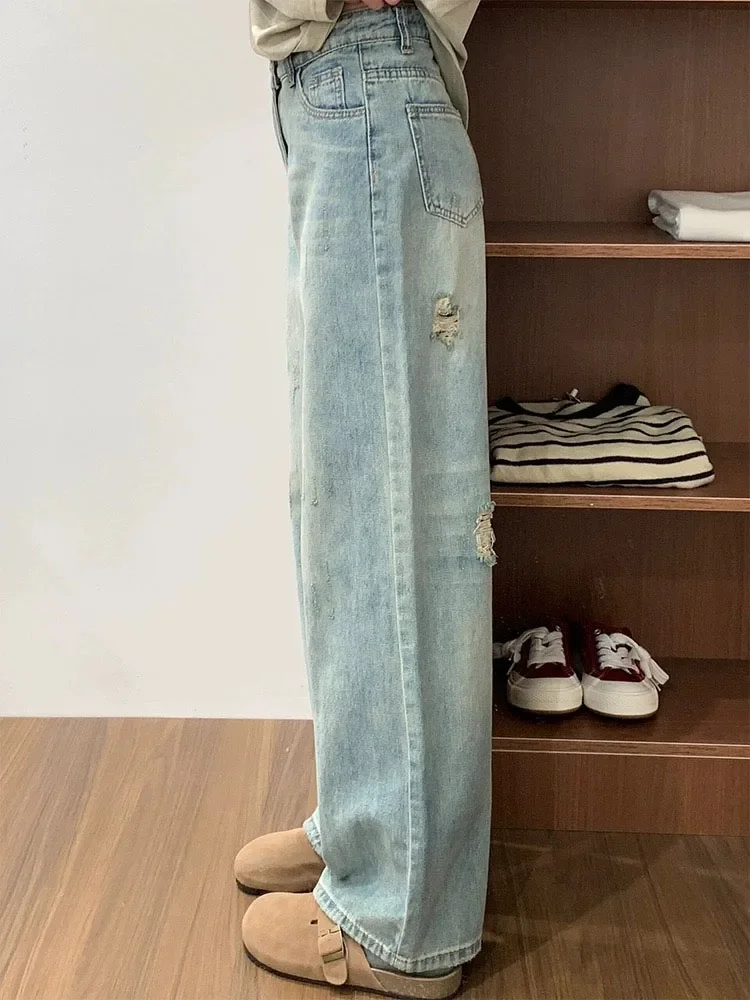 Fashion Street Slim Casual Woman Jeans Simple Basic Straight Pants Female Chicly Retro Summer New High Waist Loose Women Jeans