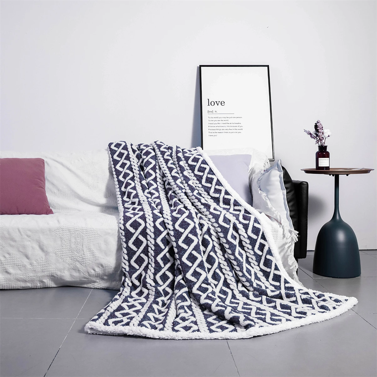 Double-Layer Thickened Jacquard Lamb Blanket, Warm Nap Blanket, Nordic Simple Plaid Sofa Shawl, Comfortable, Office, Winter